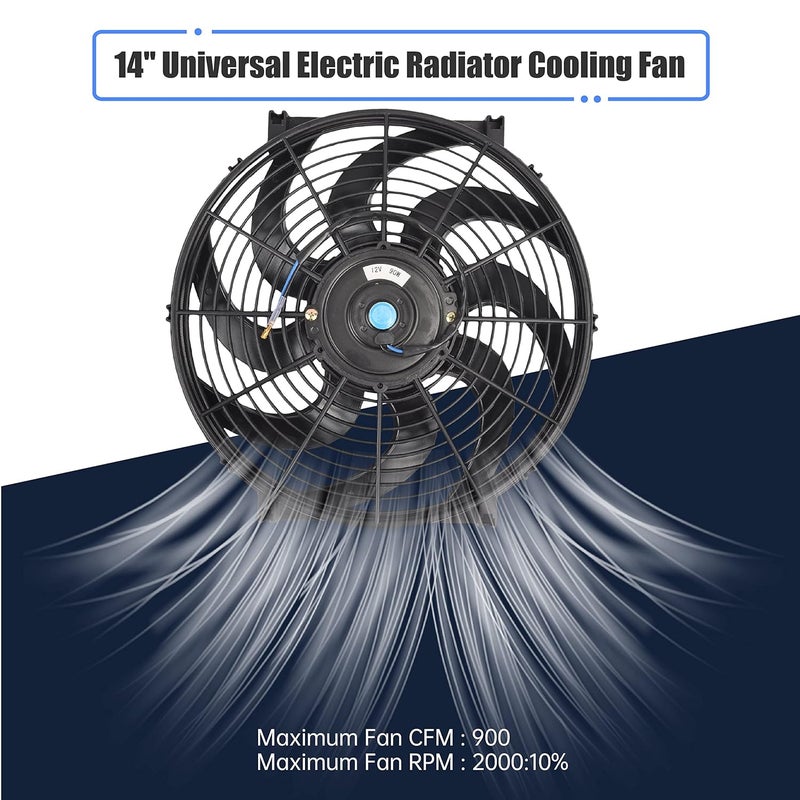 GESEXI 14 Inch Slim Fan Push Pull Electric Radiator Cooling Fan Universal High Performance 12V 90W Motor with Fan Mounting Kit (Black) - Image 5